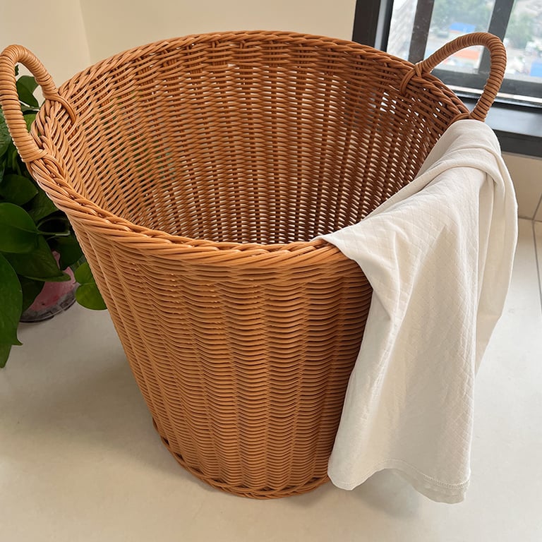Woven Rattan Hand-Braided Laundry Basket | Stylish Storage Bin thumbnail 4