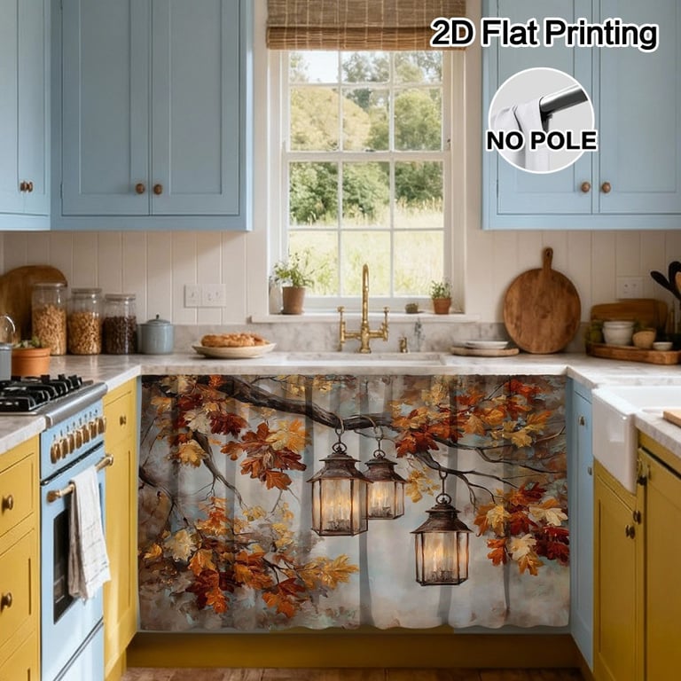 Autumn Thanksgiving Halloween Kitchen Storage Rack Decorative Curtain With Rod thumbnail 15