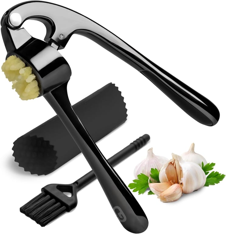 Garlic Press Crusher with Peeler & Cleaning Brush | Zinc Alloy thumbnail 3