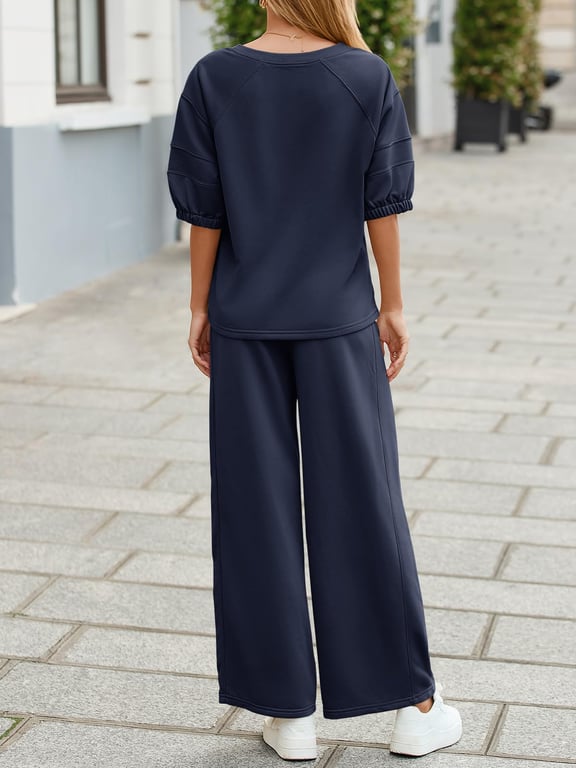Women's 2 Piece Wide Leg Tracksuit Set | V Neck Casual Workout thumbnail 5