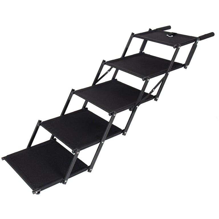 Extra Wide  Foldable Dog Stairs, Pet Ramp With Non Slip Surface And Soft Foam Handle, Dogs Stairs For Cars, High Beds, Truck, Supports Up To 250 Lbs, 5 Steps thumbnail 3