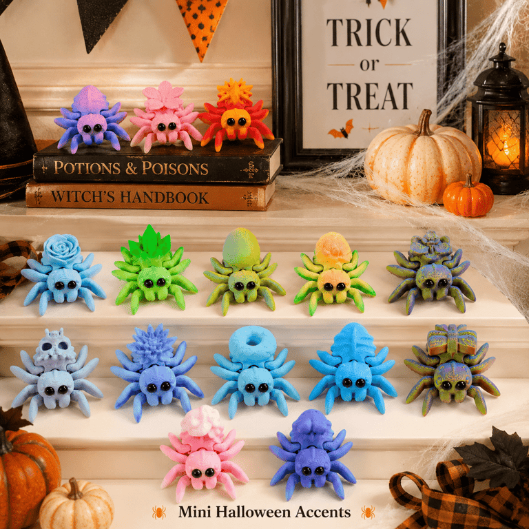 15PCS 3D Printed Mini Spider Figurine Set | Cute Halloween Desk Organizer thumbnail 6