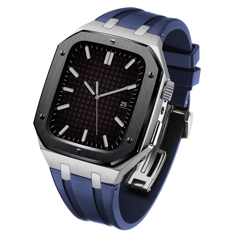 Stainless Steel Smartwatch Case with Fluororubber Band | Luxury Sports Watch