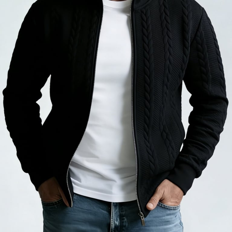 Men's Jacquard Stand-Neck Jacket | Textured Bomber Style Canada thumbnail 4