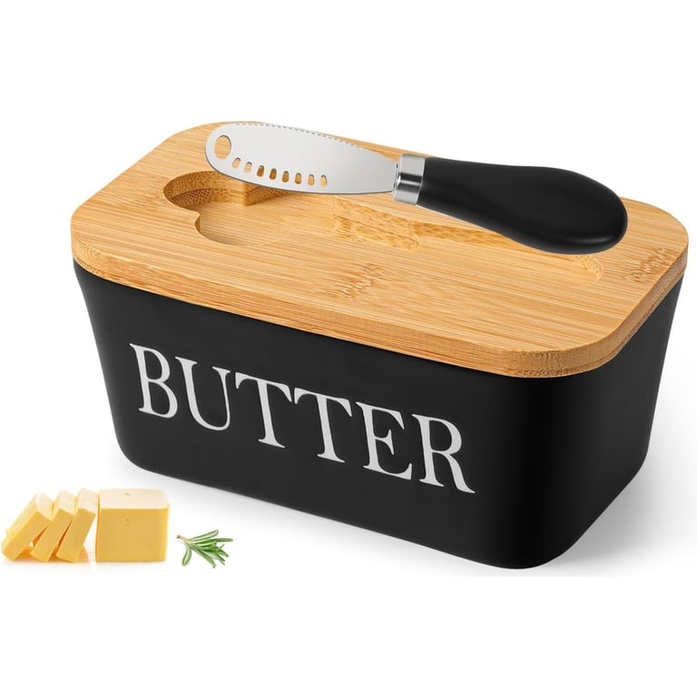 Ceramic Butter Dish with Wooden Lid & Butter Knife | 250g thumbnail 2