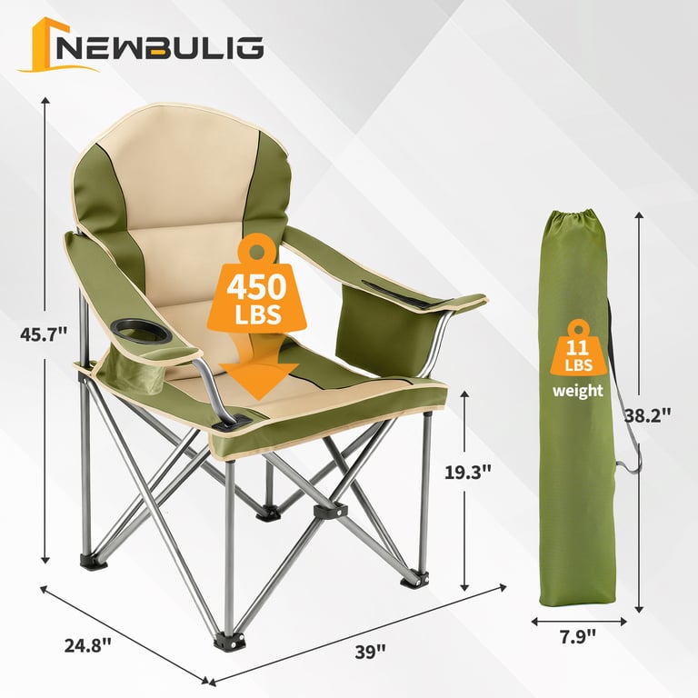 Oversized Camping Folding Chair, Heavy Duty Padded Chair With Cup Holder Storage And Cooler Bag, 5000 LBS Steel Frame, Portable For Outdoor thumbnail 14