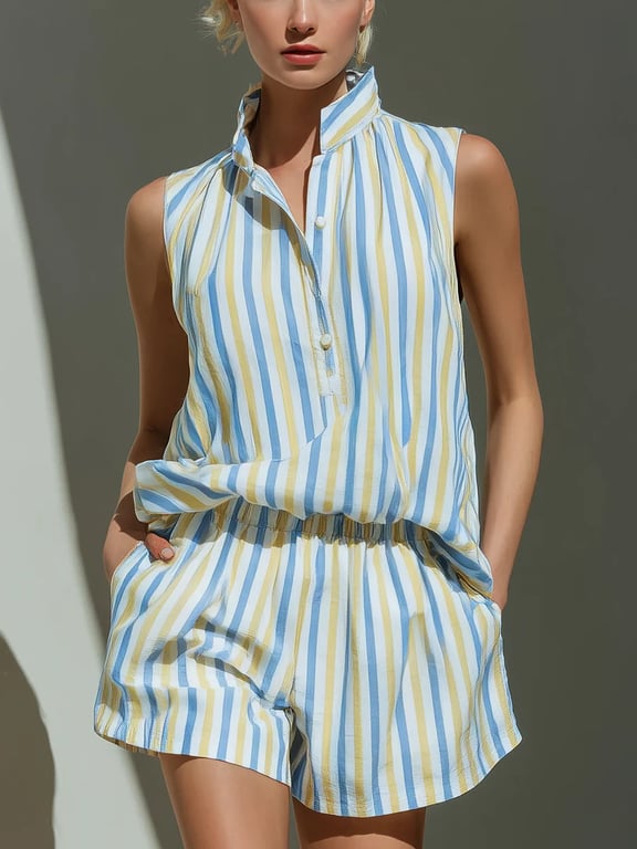 Sleeveless Striped Vest and Shorts Set | Casual Two-Piece Outfit thumbnail 10