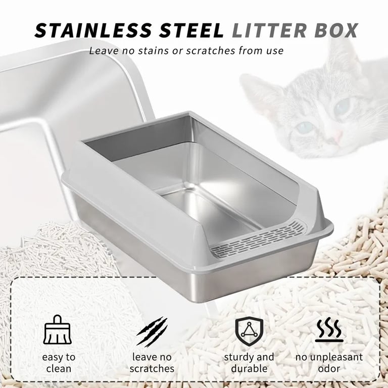Stainless Steel Cat Litter Box | Non-Stick, Scratch Resistant, Odorless thumbnail 6
