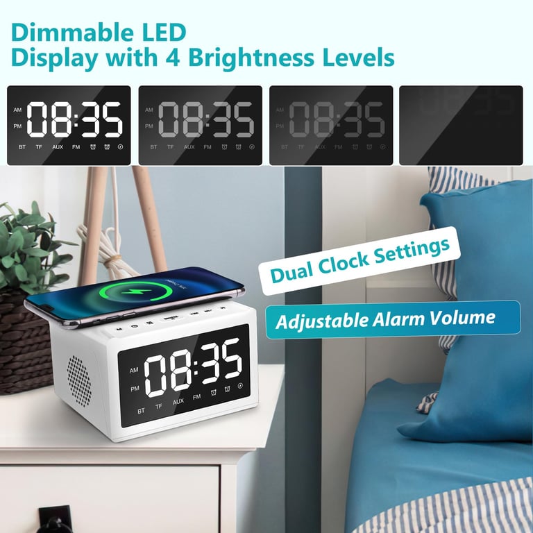 Digital Alarm Clock Radio with Bluetooth Speaker & Qi Charging thumbnail 6