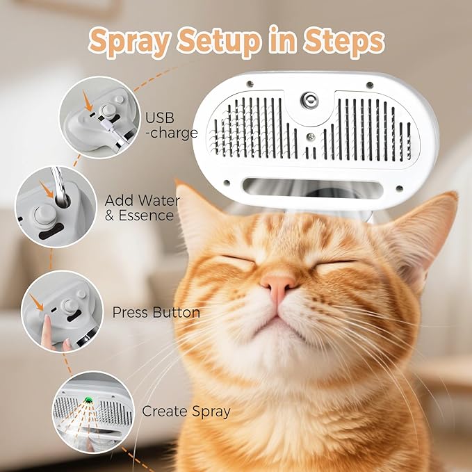 3-in-1 Cat Steam Brush | Pet Grooming Comb with Mist Spray thumbnail 2