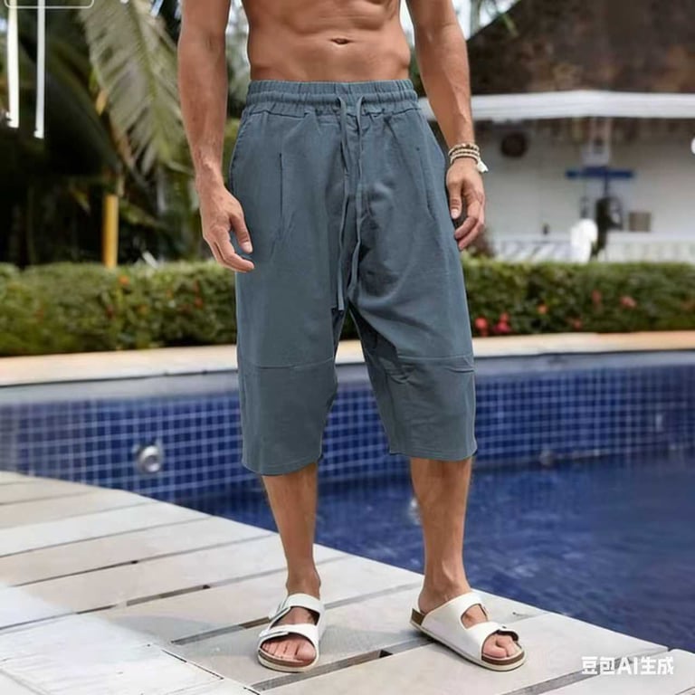 Summer Linen Capri Pants Men's Ice Silk thumbnail 15