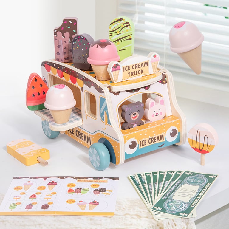 Wooden Ice Cream Model Playset Toy | Role-Play Store & Truck thumbnail 2