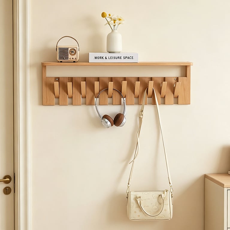 Solid Wood Coat Rack with Piano Keys | Modern Wall Mount Storage