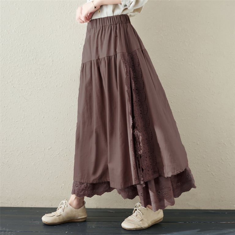 Japanese Linen Lace-Up Skirt | Mori Girl Aesthetic Tiered Design thumbnail 3