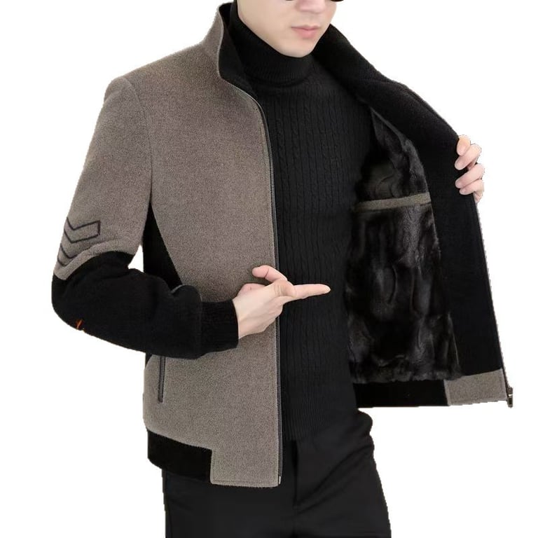 Men's Stand-Neck Jacket with Fleece Lining | Warm Thickened Outerwear thumbnail 3