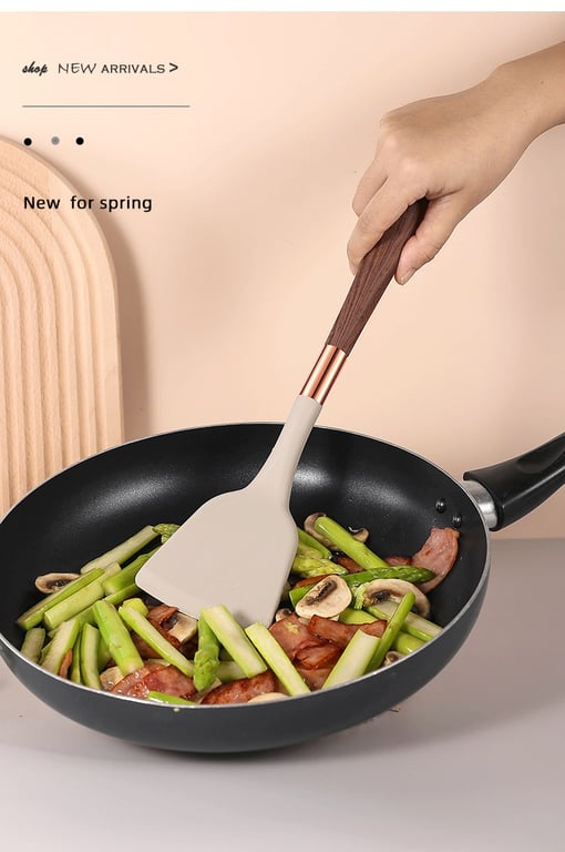 Silicone Wood-Grain Kitchen Utensil Set 12 Pieces Non-Stick Spatula thumbnail 6