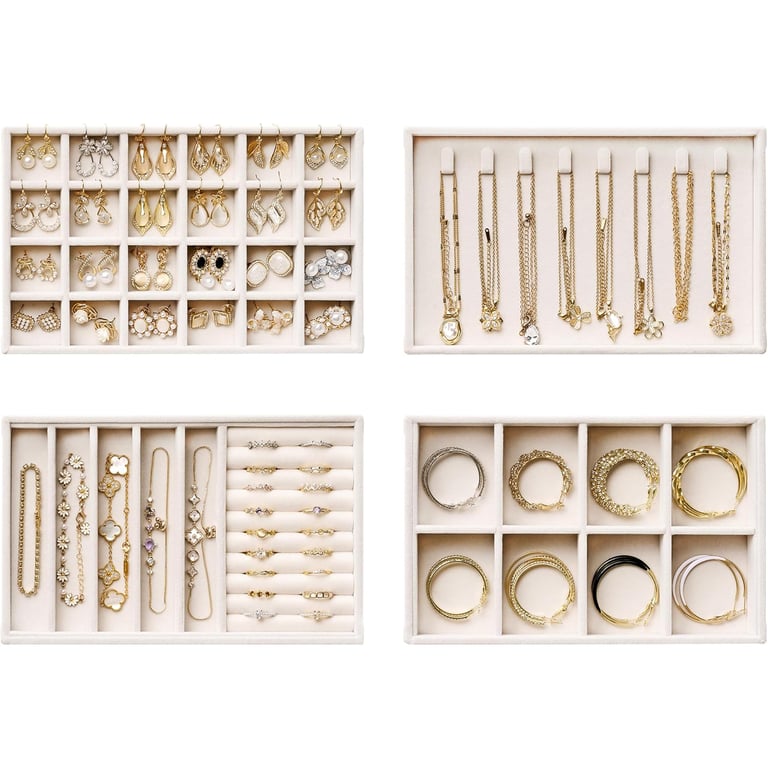 Drawer Tray Jewelry Box Earring Necklace Storage Velvet | Home & Kitchen thumbnail 2