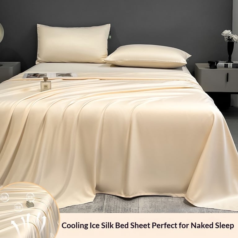 Summer Cooling Ice Silk Bed Sheet Set | Home & Kitchen Luxury Bedding thumbnail 16