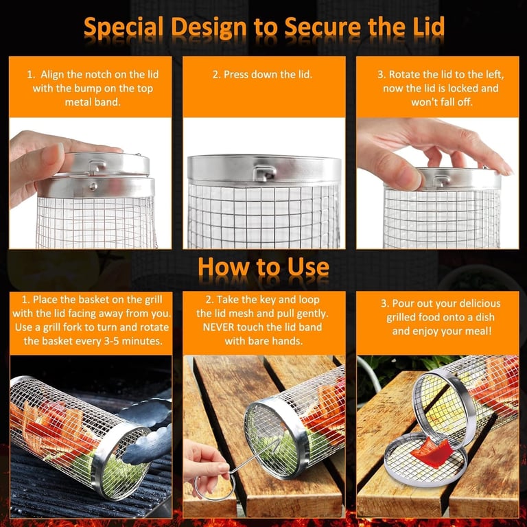 Rolling Grill Basket 304 Stainless Steel | BBQ Grilling Accessories thumbnail 12