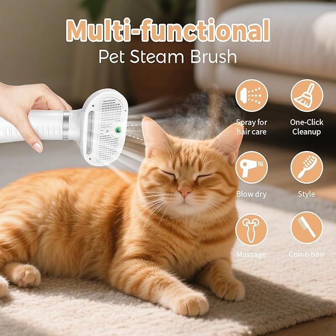 3-in-1 Cat Steam Brush | Pet Grooming Comb with Mist Spray