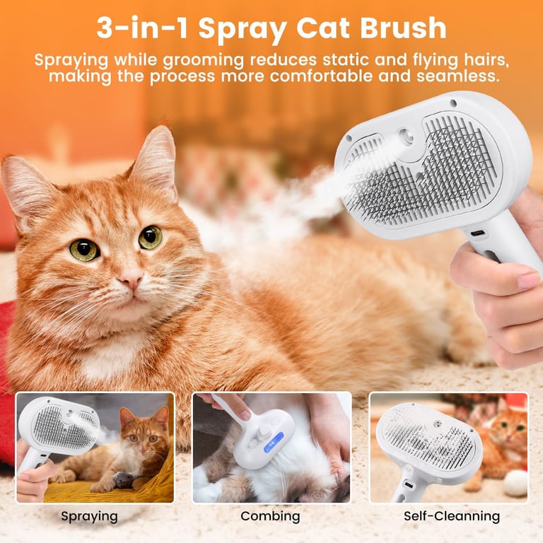 3-in-1 Cat Steam Brush | Pet Grooming Comb with Mist Spray thumbnail 10