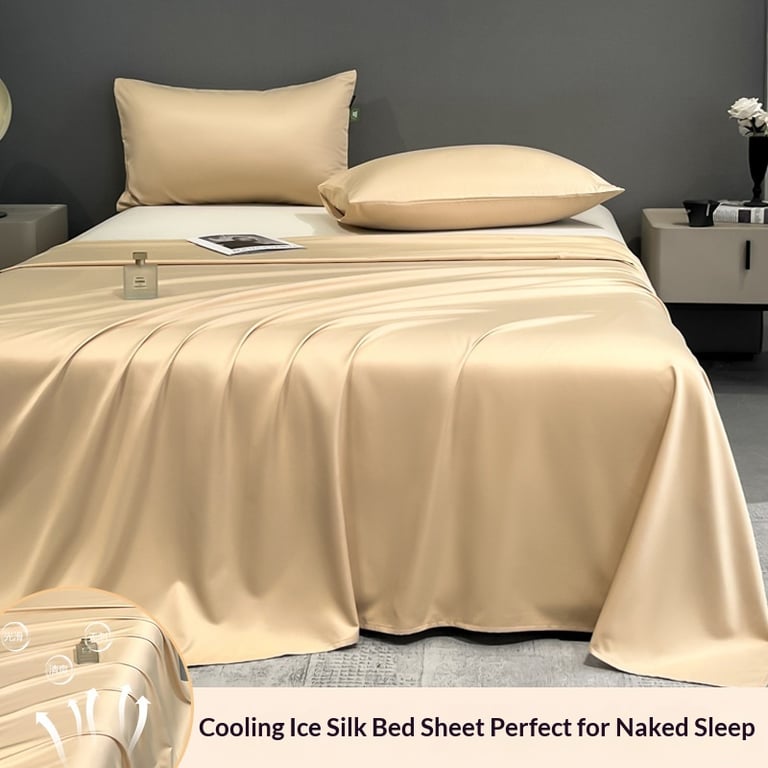 Summer Cooling Ice Silk Bed Sheet Set | Home & Kitchen Luxury Bedding thumbnail 13