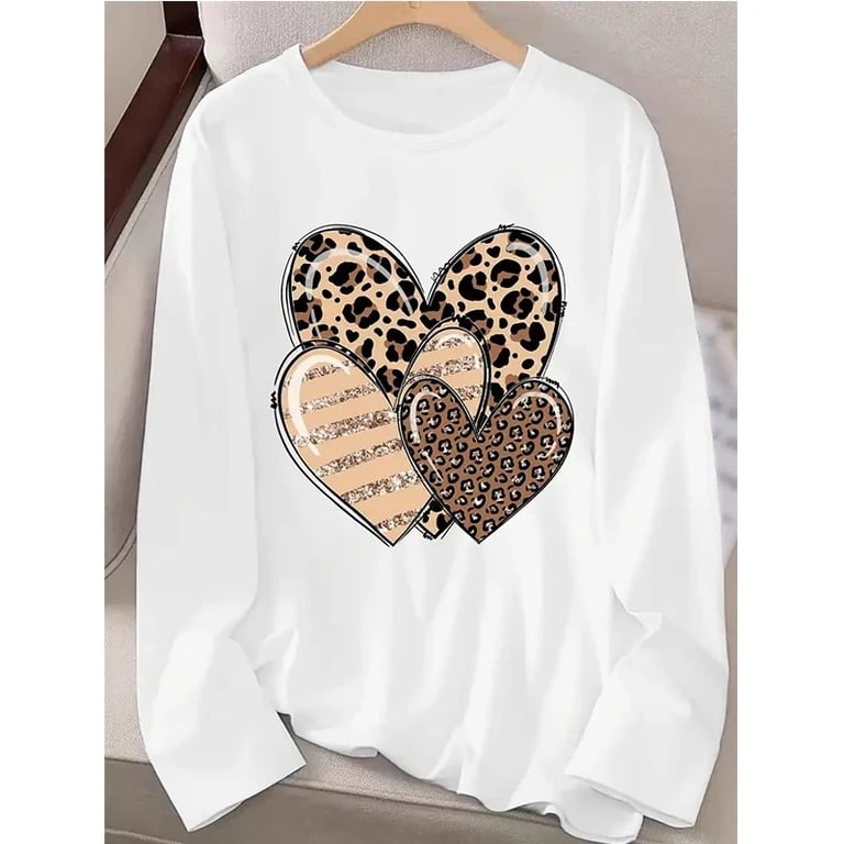 Women's Leopard Print & Bright Heart T-Shirt | Casual Style thumbnail 2