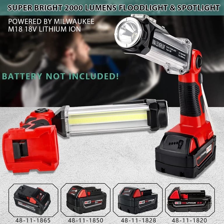 Cordless LED Work Light Milwaukee 18V Battery 2000LM Floodlight thumbnail 14