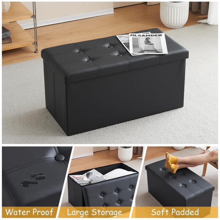 Foldable Storage Ottoman Seat | Button Tufted Bench Toy Box Canada thumbnail 13
