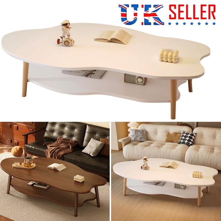 Cloud Coffee Table with Storage Shelf | Modern 2-Layer Design thumbnail 5