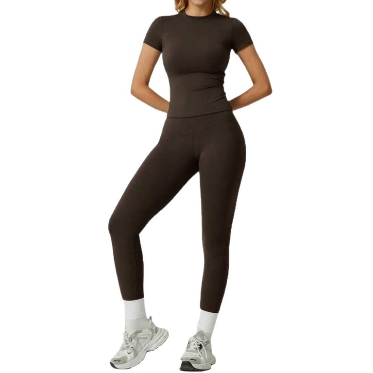Quick-Drying Yoga Outfit Set | Tight-Fitting Short-Sleeve Top & Long Leggings thumbnail 2