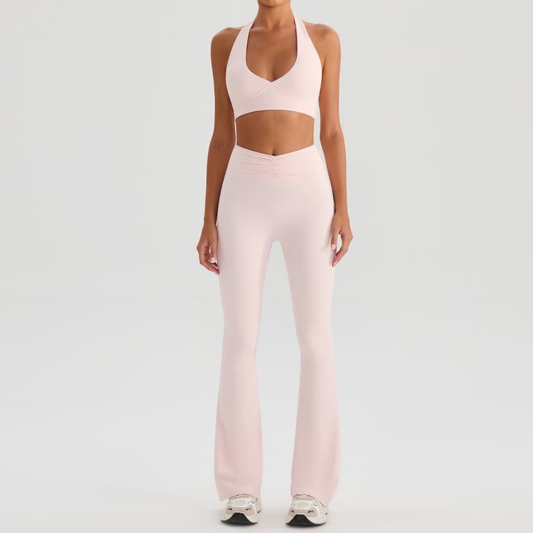 Halter Yoga Sports Bra & Flared Tennis Skirt Set | Canadian Activewear