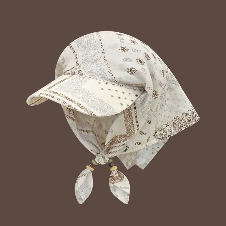Retro Cashew-Print Beaded Tie-Band Headscarf Hat | Women's Sun Protection thumbnail 7