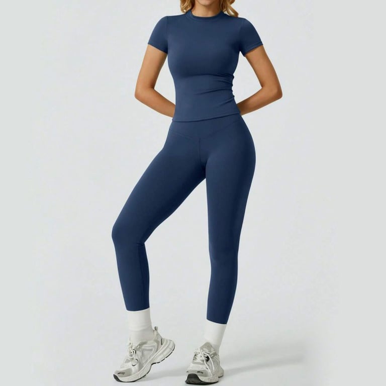 Quick-Drying Yoga Outfit Set | Tight-Fitting Short-Sleeve Top & Long Leggings thumbnail 11