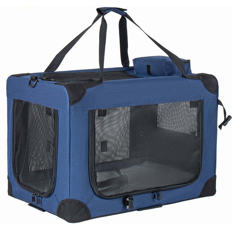 36   Soft Dog Crates Kennel, 3-Door Portable Folding Pet Carrier With Mesh Windows, Straps And Fleece Mat For Dogs, Cats, Rabbits, Meeting The Needs For Indoor, Outdoor, And Travel Use, Dark Blue thumbnail 1