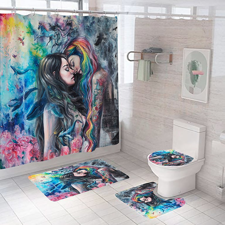 Artistic Shower Curtain 4-Piece Set with Bath Mats | Captain Fam thumbnail 4