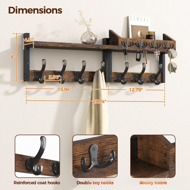 Wooden Wall-Mounted Rack for Entryway Door | Home & Kitchen Storage thumbnail 11