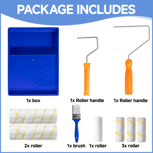 Paint Roller 9 Set Tray Rollers Soft Sleeves Brush Kit Decorating Painting Tool thumbnail 4