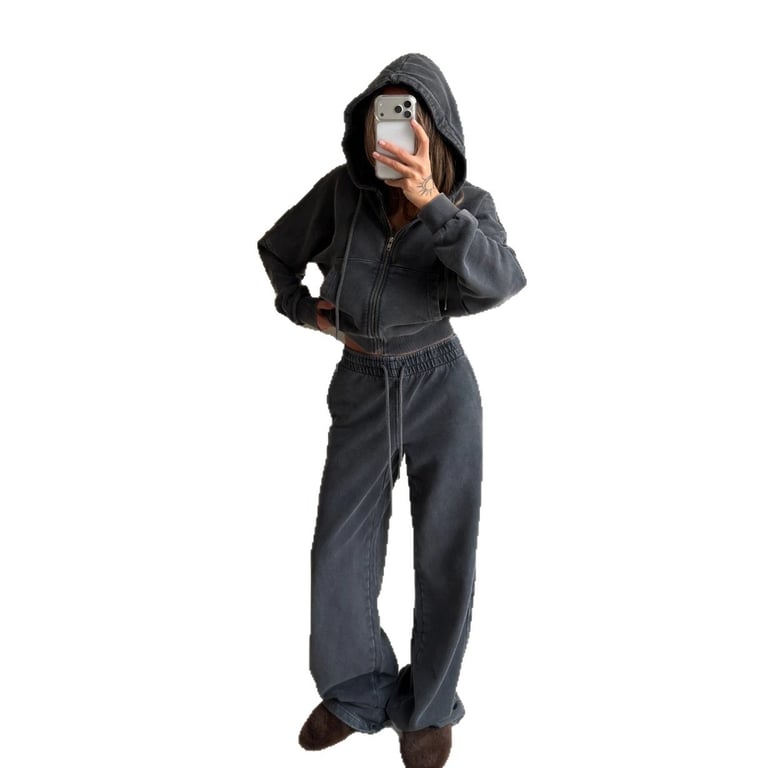 Women's Washed Hoodie Two-Piece Set | Cropped Hoodie & Wide-Leg Pants - image 1