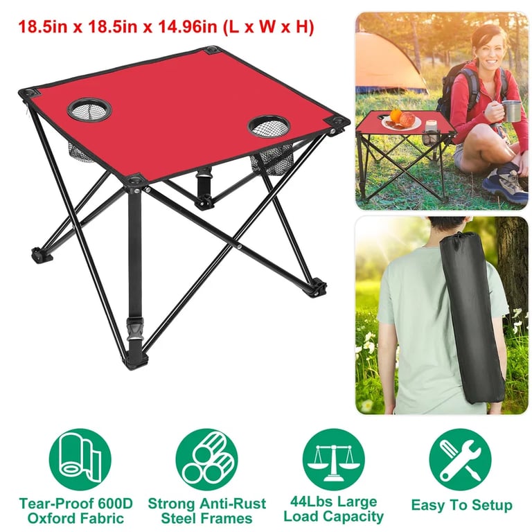 1Pc-2Pcs Options - Foldable Camping Table Portable Picnic Table Lightweight Travel Desk With 2 Cup Holders Carrying Bag thumbnail 5
