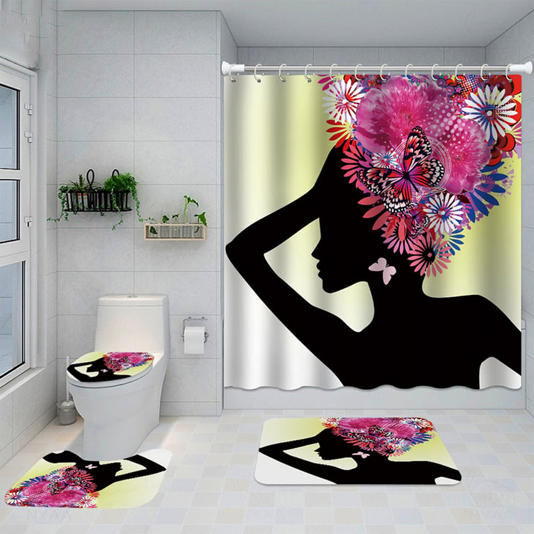 Artistic Shower Curtain 4-Piece Set with Bath Mats | Captain Fam thumbnail 6