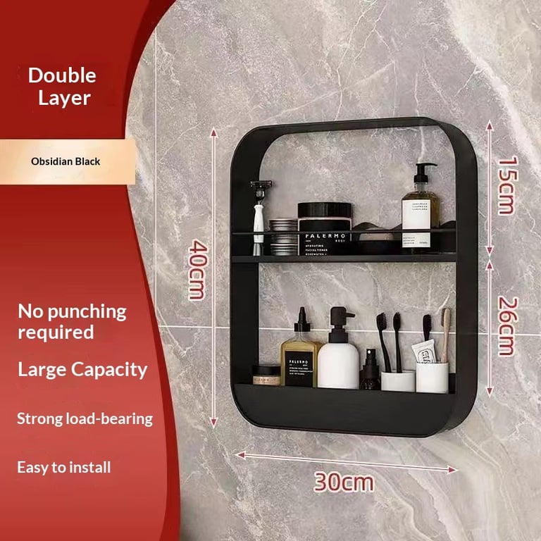 No-Drill Wall-Mounted Bathroom Shelf | Cosmetics Storage Rack Canada thumbnail 16