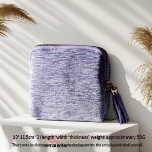 Velvet Cosmetic Bag with Tassel | Zippered Travel Pouch Canada thumbnail 7