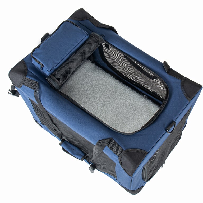 2 In 1, 24   Collapsible Travel Dog Crate For Medium Large Dogs, Rolling Pet Carrier With Wheels, 3-Door Portable Folding Pet Kennel With Mesh Windows, Indoor Outdoor Travel Use, Dark Blue thumbnail 5