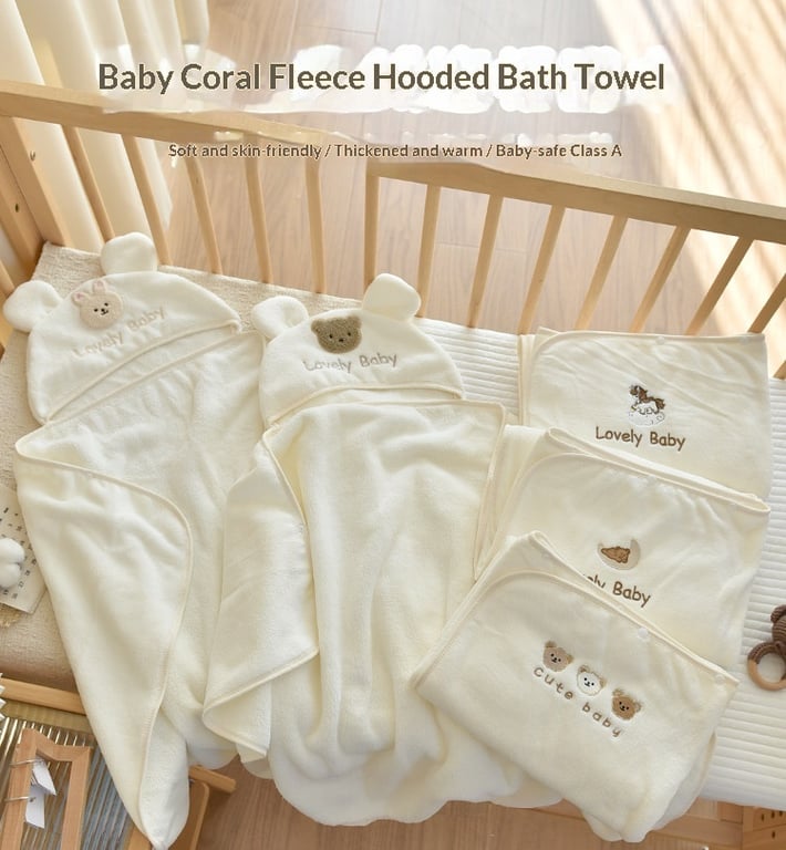 Baby Coral Fleece Hooded Cape Bath Towel | Absorbent & Quick-Drying thumbnail 13