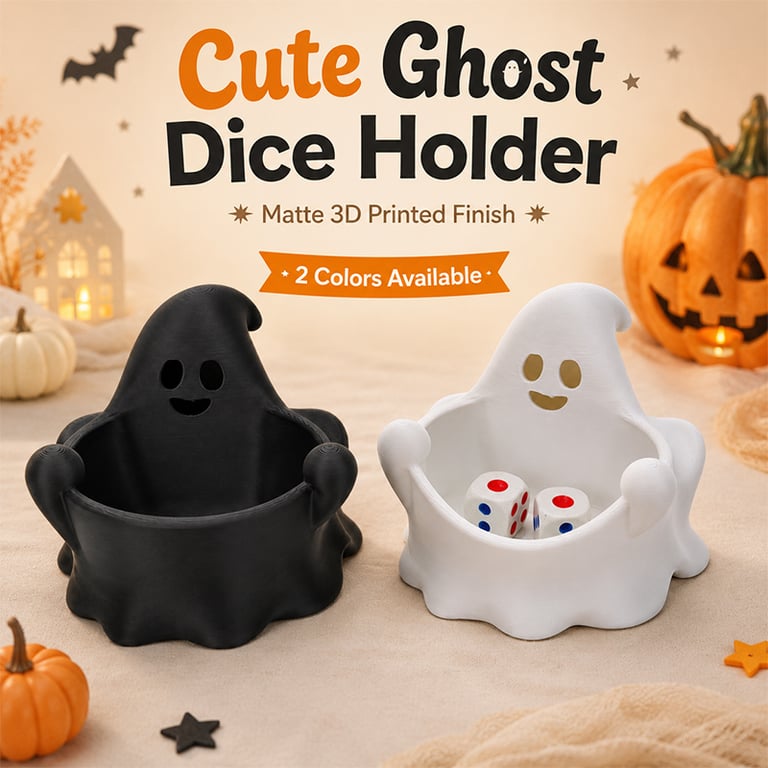 Cute Ghost Dice Holder Bowl, 3D Printed Tabletop Dice Storage Tray, Halloween Ghost Decor For RPG Board Game Fans thumbnail 5