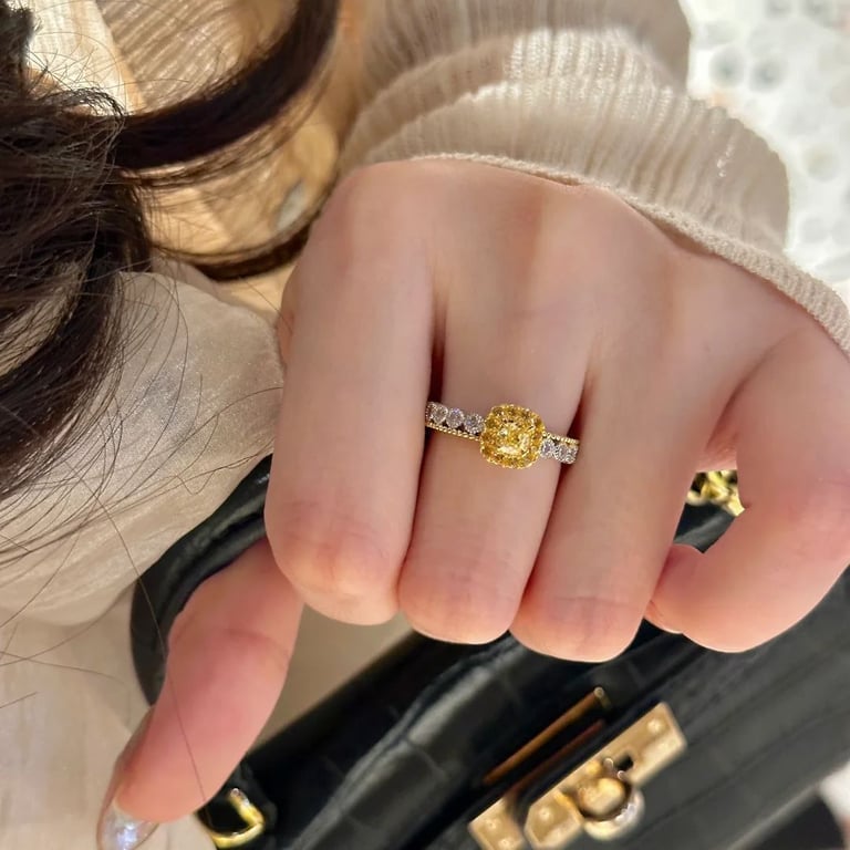 Yellow Diamond Sugar Cube Ring | Luxury Gemstone Statement Jewelry thumbnail 3