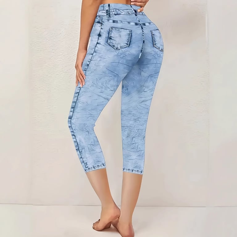 Denim-Look High-Stretch Capri Leggings | Summer High-Waisted Tight-Fit