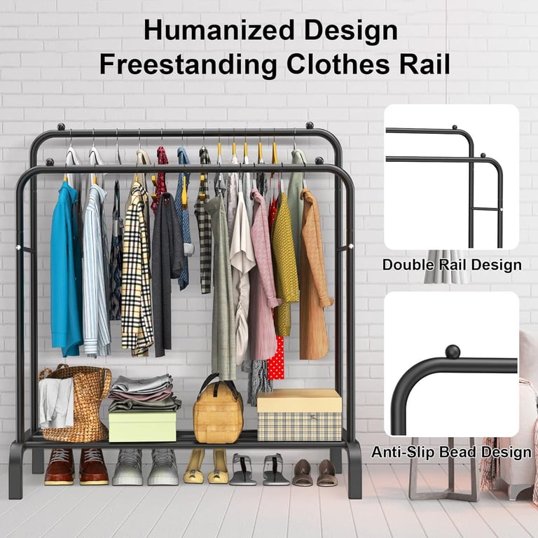 Heavy Duty Double Clothes Rail with Shoe Storage | Garment Display Stand thumbnail 6
