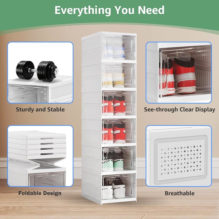 Foldable Shoe Storage Organizer 6-Layer Stackable Sneaker Boxes thumbnail 8
